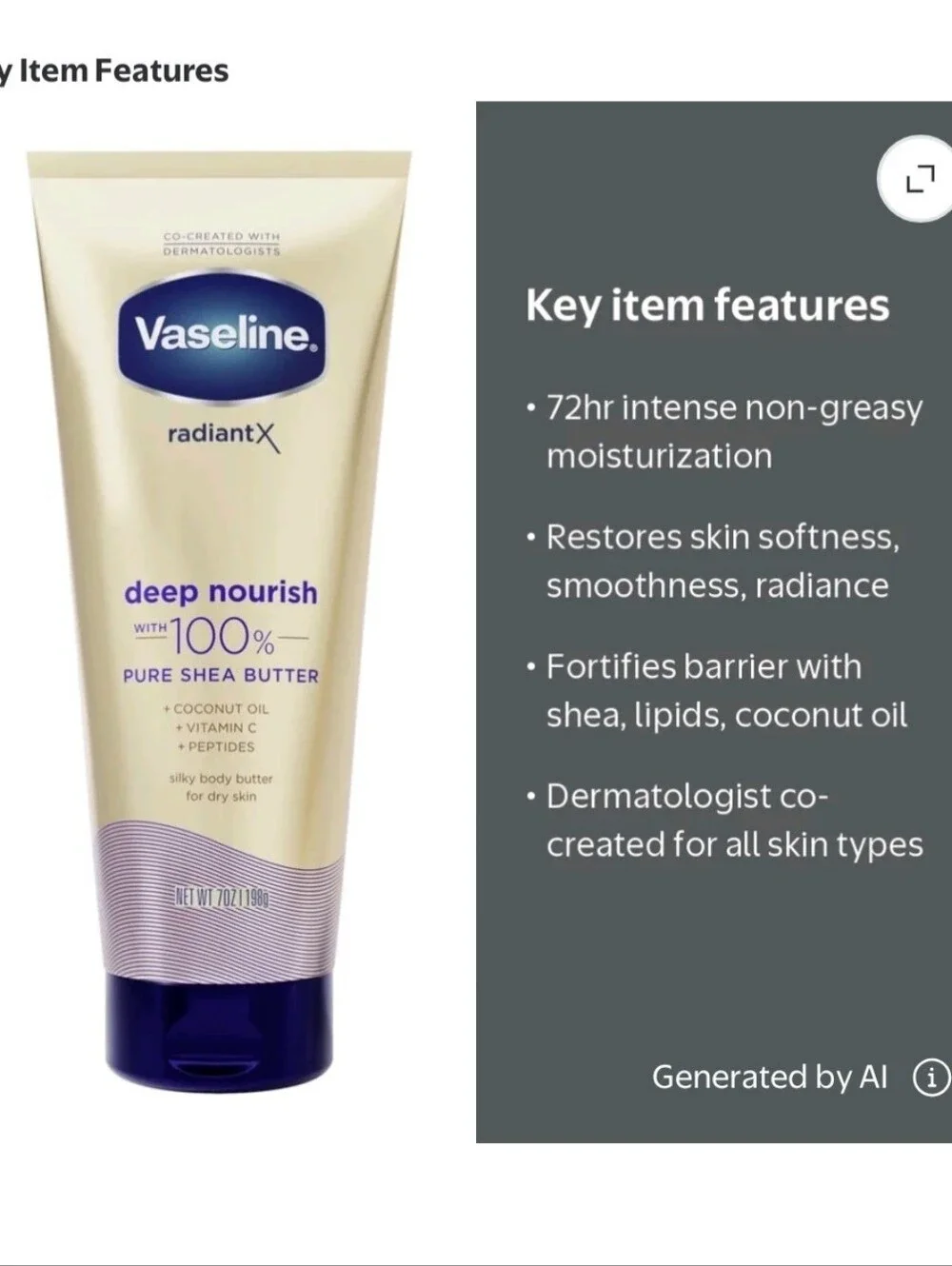 New Vaseline Radiant X Moisturizing Body Butter & Lotion Deep Nourish with 100%